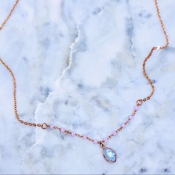 💕SOLD OUT💕Rose Gold Moonstone & Quartz Necklace - Picture 4 of 5